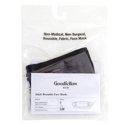 FACE MASKS 2PK ADULT S/M FABRIC REUSABLE GOODFELLOW *4.00*