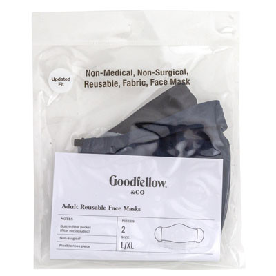 FACE MASKS 2PK ADULT L/XL FABRIC REUSABLE GOODFELLOW *4.00*