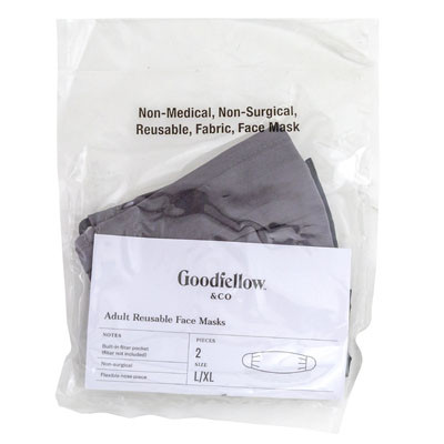 FACE MASKS 2PK ADULT L/XL FABRIC REUSABLE GOODFELLOW*4.00*