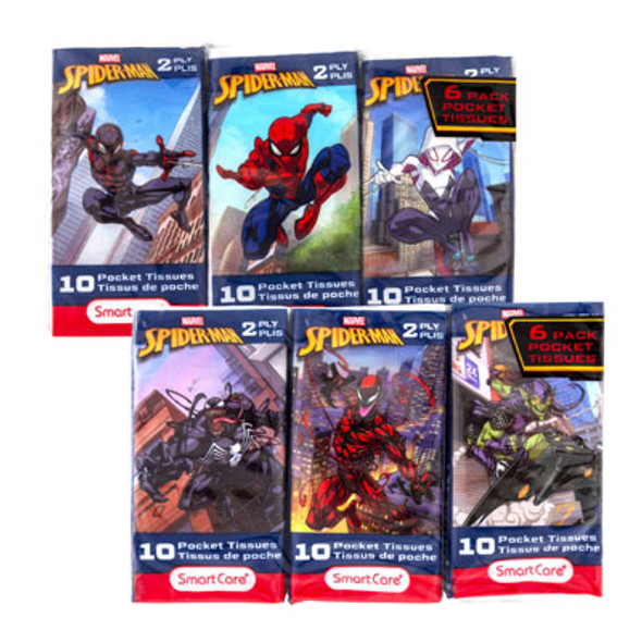 POCKET TISSUE 6PK MARVEL SPIDERMAN ASST 2PLY 10CT WHITE
