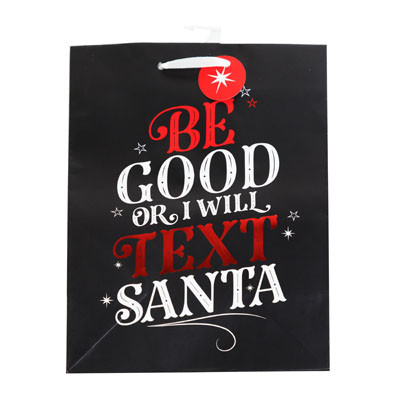 GIFT BAG CHRISTMAS BE GOOD I WILL TEXT SANTA RED/BLACK 7.5 X 10 X 4.5