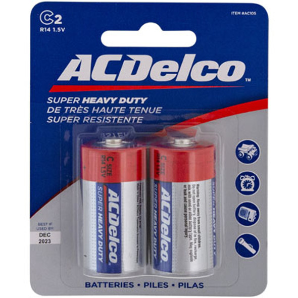 BATTERIES C 2PK HEAVY DUTY AC DELCO ON BLISTER CARD