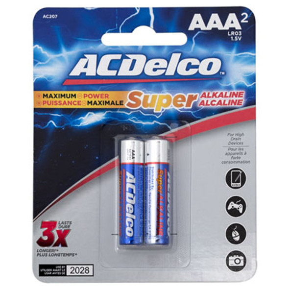 BATTERIES AAA 2PK ALKALINE AC DELCO ON BLISTER CARD