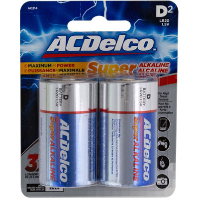 BATTERIES D 2PK ALKALINE AC DELCO ON BLISTER CARD