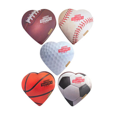 VALENTINE CANDY SPORT BALL HEART 2.0 OZ CHOCOLATES IN PDQ