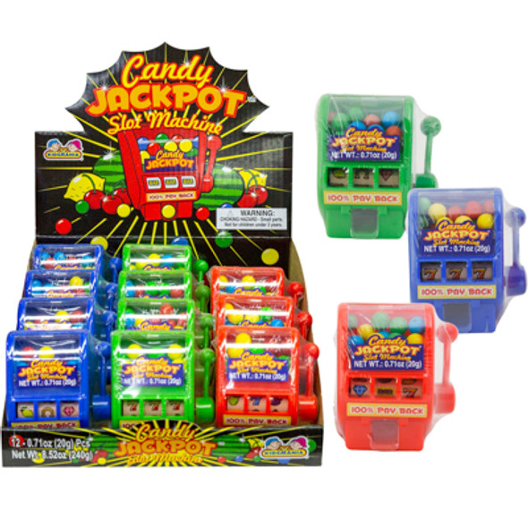 SLOT MACHINE CANDY FILLED 3 ASST COLORS .71 OZ 12PC COUNTER DSPL