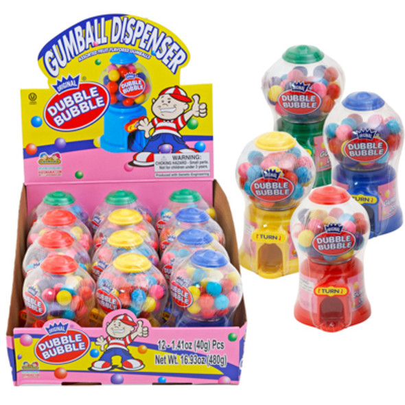 GUMBALL DISPENSER MINI DUBBLE BUBBLE 12-PC 4-ASSORTED COLORS COUNTER DISPLAY GUMBALL DISPENSER MINI DUBBLE BUBBLE 12-PC 4-ASSORTED COLORS COUNTER DISPLAY