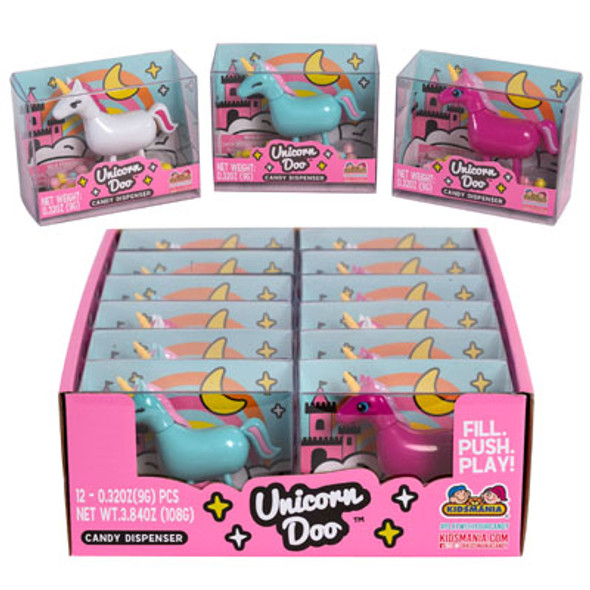 CANDY UNICORN DOO CANDY DISPENSER 3.84OZ COUNTER DISPLAY