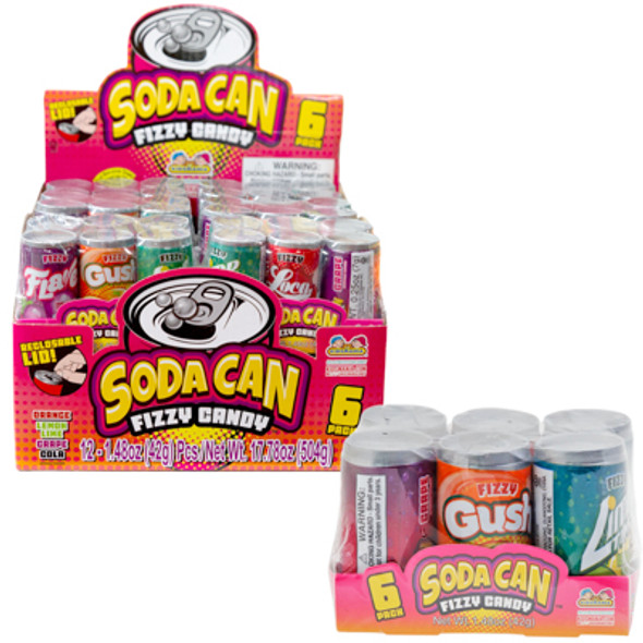 SODA CAN FIZZY CANDY 6-PK 4-ASSORTED FLAVORS COUNTER DISPLAY SODA CAN FIZZY CANDY 6-PK 4-ASSORTED FLAVORS COUNTER DISPLAY