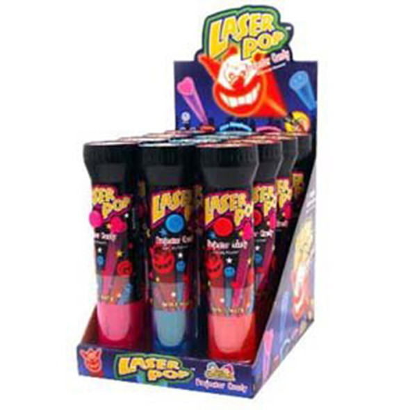 LASER POP PROJECTOR CANDY 3 ASST BLUE RASP, STRAWBERRY, CHERRY COUNTER DISPLAY