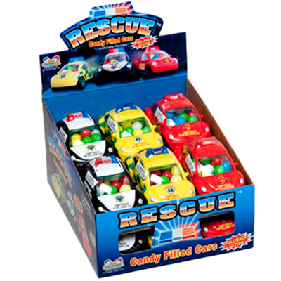 CANDY FILLED CARS 12PC 3 ASSORTED RESCUE VEHICLES COUNTER DISPLAY