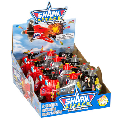 CANDY SHARK ATTACK 3 ASST CANDY FILLED PLANE .25 OZ 12PC COUNTER DISPLAY