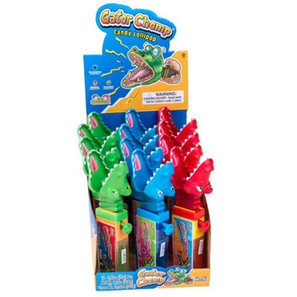 LOLLIPOP CANDY GATOR CHOMP 12-PC 3-ASSORTED COLORS COUNTER DISPLAY