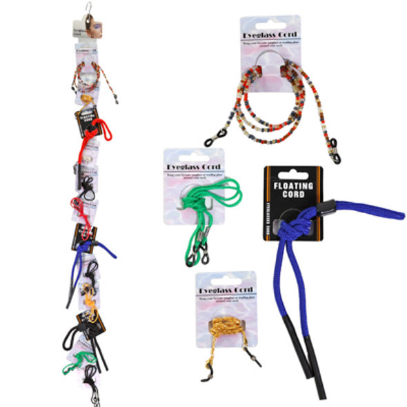EYEGLASSES 12 ASSORTED CORDS ON MERCH STRIP EYEGLASSES 12 ASSORTED CORDS ON MERCH STRIP