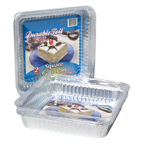 ALUMINUM CAKE PAN SQUARE 2 PK7-3/8X7-3/8X1-15/16 STACK PACKIN PDQ - MADE IN USA