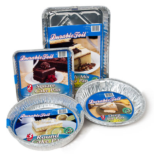 ALUMINUM BAKEWARE 108 PC DISPLAY 4 ASST ITEMS 3 CAKE 1 PIE MADE IN USA