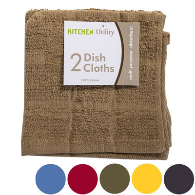 KITCHEN DISH CLOTH 2PK 12X12 ASSORTED COLORS PEGGABLE