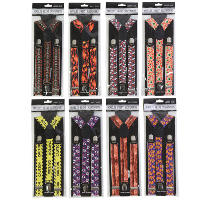 SUSPENDERS 31IN L 8ASST NOVELTY PRINTS HLWN PB/INSERT CARD