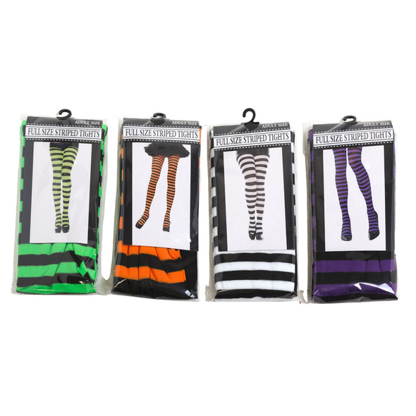 TIGHTS ADULT STRIPED 4 ASTCLRS GRN/PURP/ORG/BLK-WHITE PB/INSERT