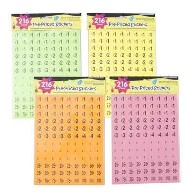 PREPRICE YARD SALE STICKERS 216CT 2 SHEETS/PK EA PACK INCLUDES 54 PC DIY PRICE 4ASST/PBH