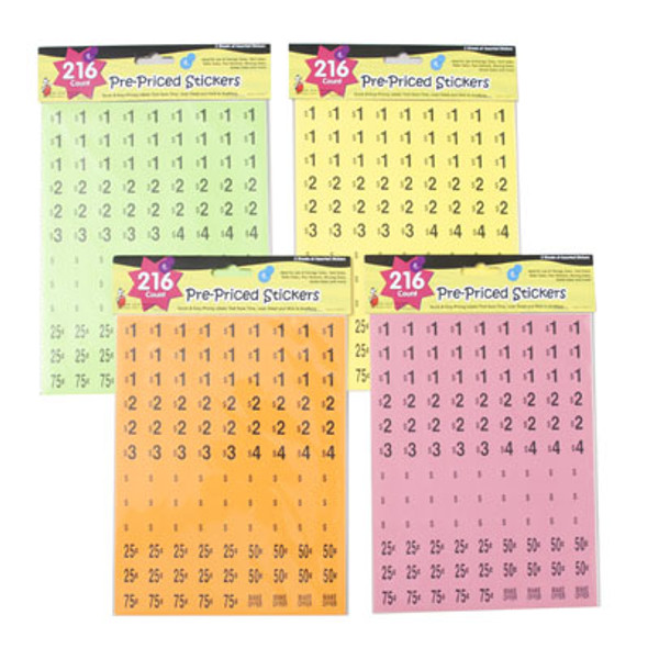 PREPRICE STICKERS 216CT 4AST NEON COLORS 2 SHEETS/PK PB EA PACK INCLUDES 54 PC DIY PRICE