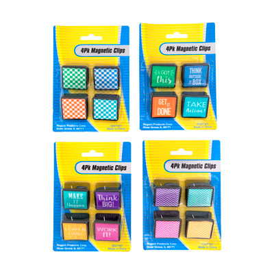 CLIPS MULTI-PURPOSE MAGNETIC SQ 1.3IN 4PK MOTIVATIONAL 4AST 2-MOTIVATIONAL/2-PRINTS STAT BLC