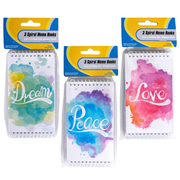 MEMO BOOK 3PK 60 SHT WATERCOLOR 3X5IN SPIRAL TOP BOUND 3 STYLE/PKSTAT PBH MEMO BOOK 3PK 60 SHT WATERCOLOR 3X5IN SPIRAL TOP BOUND 3 STYLE/PKSTAT PBH