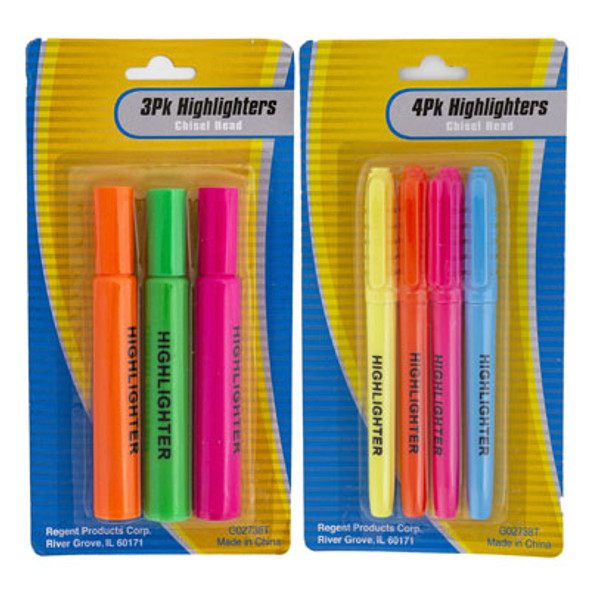 HIGHLIGHTER 3PK/4PK MULTICOLOR STATIONARY BLISTER CARD