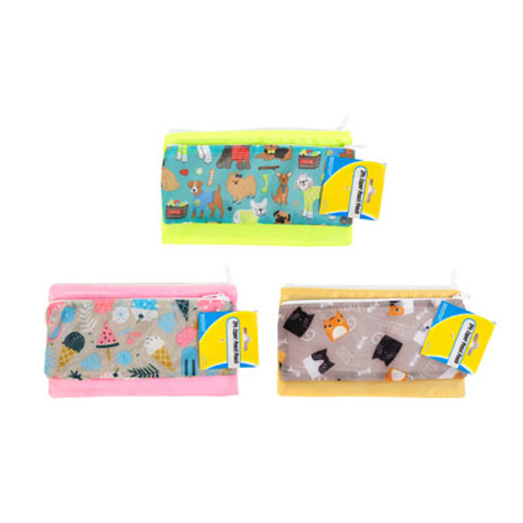 PENCIL POUCH 2PC SET ZIPPER 2 SIZES PER PK 3AST COMBOSHDR CARD