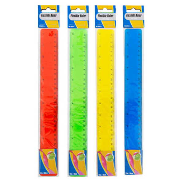 RULER FLEXIBLE PVC 4AST COLORS POLYBAG W/HEADER INSERT