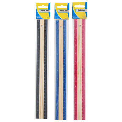 RULER WOOD 3 AST COLORS BLACK/PINK/BLUE STAT PBH