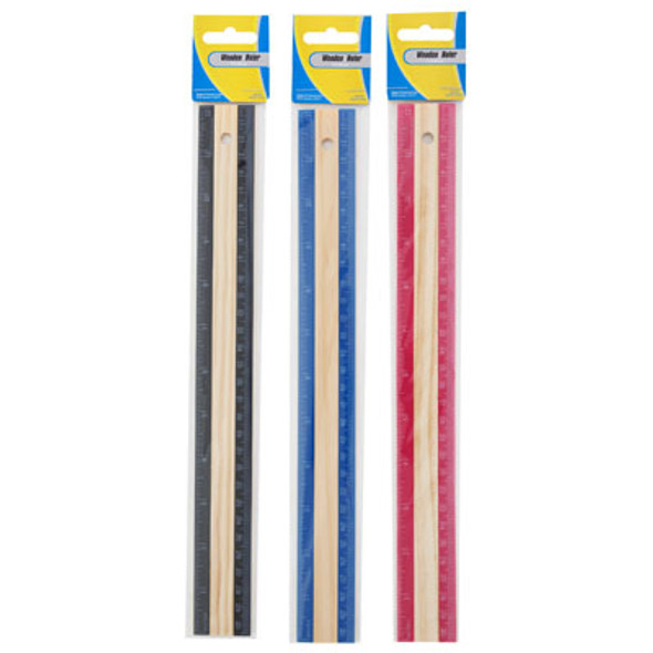 RULER WOOD 3 AST COLORS BLACK/PINK/BLUE STAT PBH