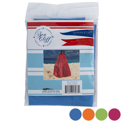 BEACH MESH UTITLY BAG 4ASST COLORS 18X5X17 W/DRAWSTRING & HANDLE ORANGE/BLUE/GREEN/PINK