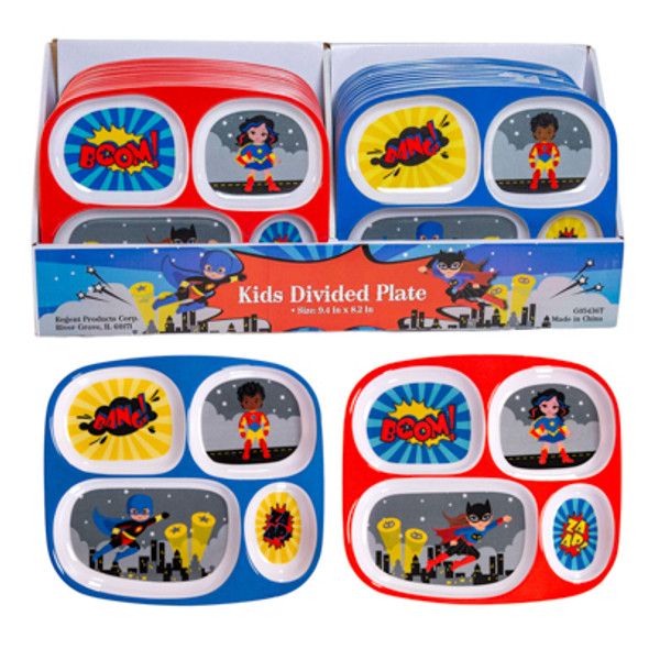 MELAMINE KIDS DINNERWARE TRAY4-SECTION SUPERHERO 2AST/48PCPDQ9.5 X 8.5IN