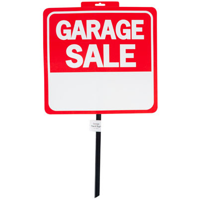 SIGN GARAGE SALE 14X15 26IN W/POLE WEATHERPROOF PLASTIC PERFORATED HEADER LABEL