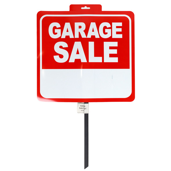 SIGN GARAGE SALE 14X15 26IN W/POLE WEATHERPROOF PLASTIC PERFORATED HEADER LABEL