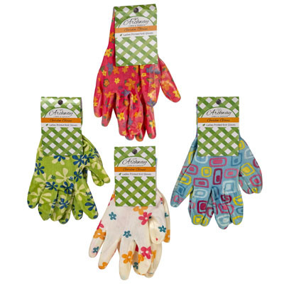 GARDEN GLOVES 4AST PRINTS NITRILE COATED ONE SIZE FITS MOST *NO SALES IN CA*