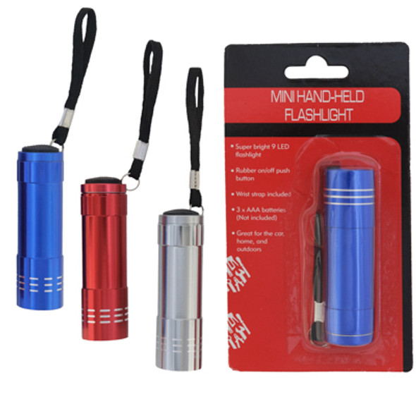 MINI FLASHLIGHT 3IN - 9LED 3 COLORS USES 3AAA BATT NOT INC/ BLISTER