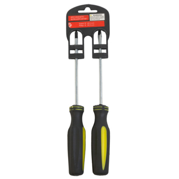 SCREWDRIVER SET 2PK 8IN MAGNETIC FLAT/PHILLIPS BLK/YLW PLASTIC HANDLE