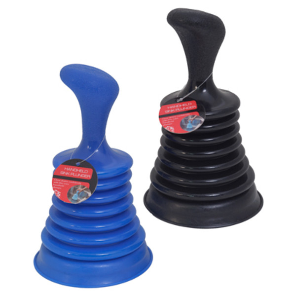 PLUNGER SINK & DRAIN 7IN PE/PVC BELLOWS 2ASST BLK/BLUE HRDW HT
