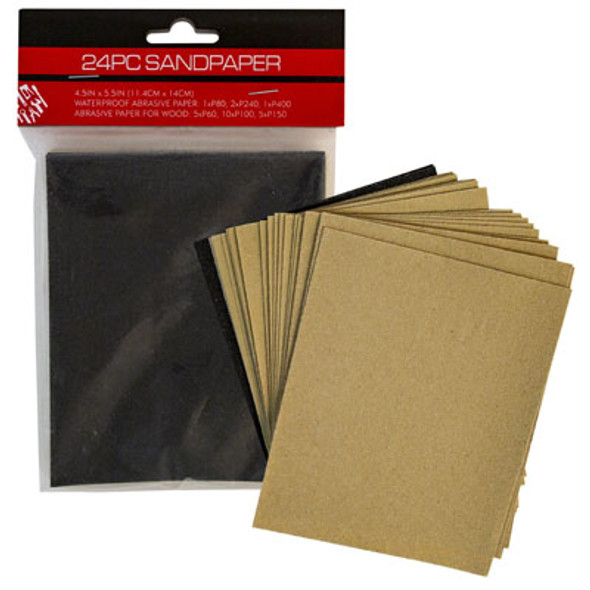SANDPAPER 24CT 6 ASST GRITS PER PK 4.5X5.5IN SHEETS HRD PBH