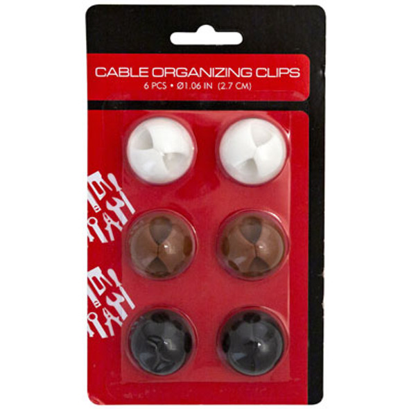 CABLE ORGANIZING CLIPS 6PK 1.125IN SELF-ADHESIVE 3CLR PK BLISTERCARD