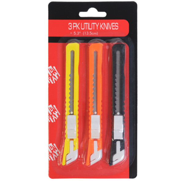UTILITY KNIFE 3PK W/SNAP OFF BLADE 5.3IN 3 COLORS PER PACK HARDWARE BLISTER CARD
