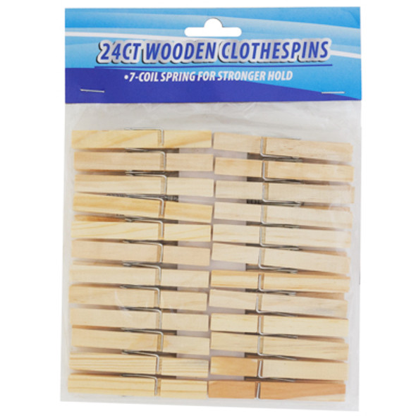 CLOTHESPINS WOODEN 24CT 7-COIL SPRING 2.785IN L CLEANING PBH