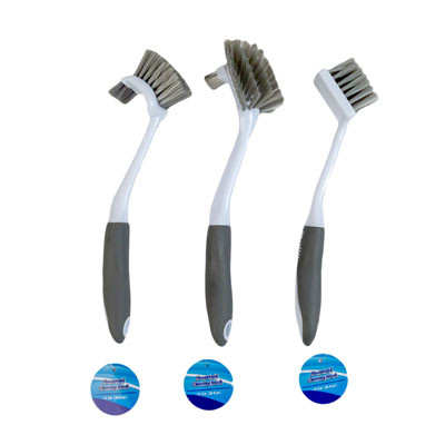 BRUSH KITCHEN CLEANING PLASTIC 3 ASST10.5INL W/ GREY TPR HANDLE/CLEAN HT