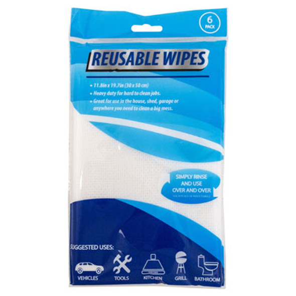 WIPES REUSABLE HEAVY DUTY 6PK WHITE POLY 11.8 X 19.7IN PTDPB