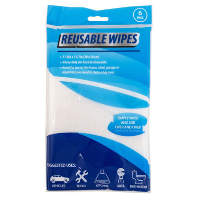 WIPES REUSABLE HEAVY DUTY 6PK WHITE POLY 11.8 X 19.7IN PTDPB