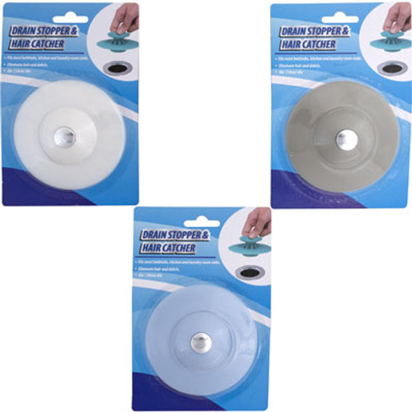 DRAIN STOPPER/HAIR TRAP COMBO 16WHITE/4EA GREY & BLUE 3.94IN DIA CLEANING BLC