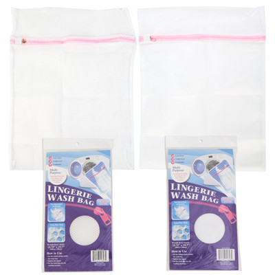 LINGERIE WASH BAG 2AST NYLON WHITE MESH W/ZIPPER PB/INSERT 15.75X19.75IN
