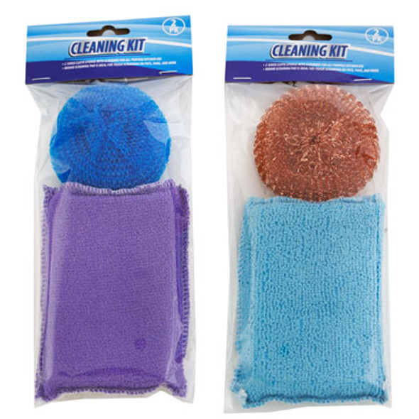 CLEANING KIT 2PK CLOTH SPONGE W/SCRUBBER & SCOUR PAD CLEAN PBH